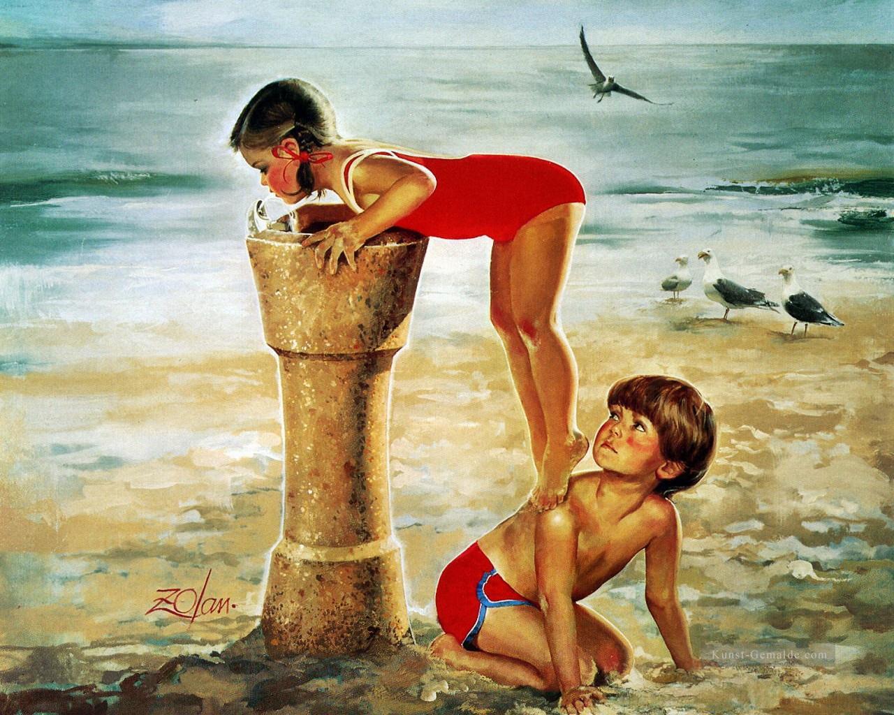 Kinder spielen Strand Seite Impressionismus Ölgemälde